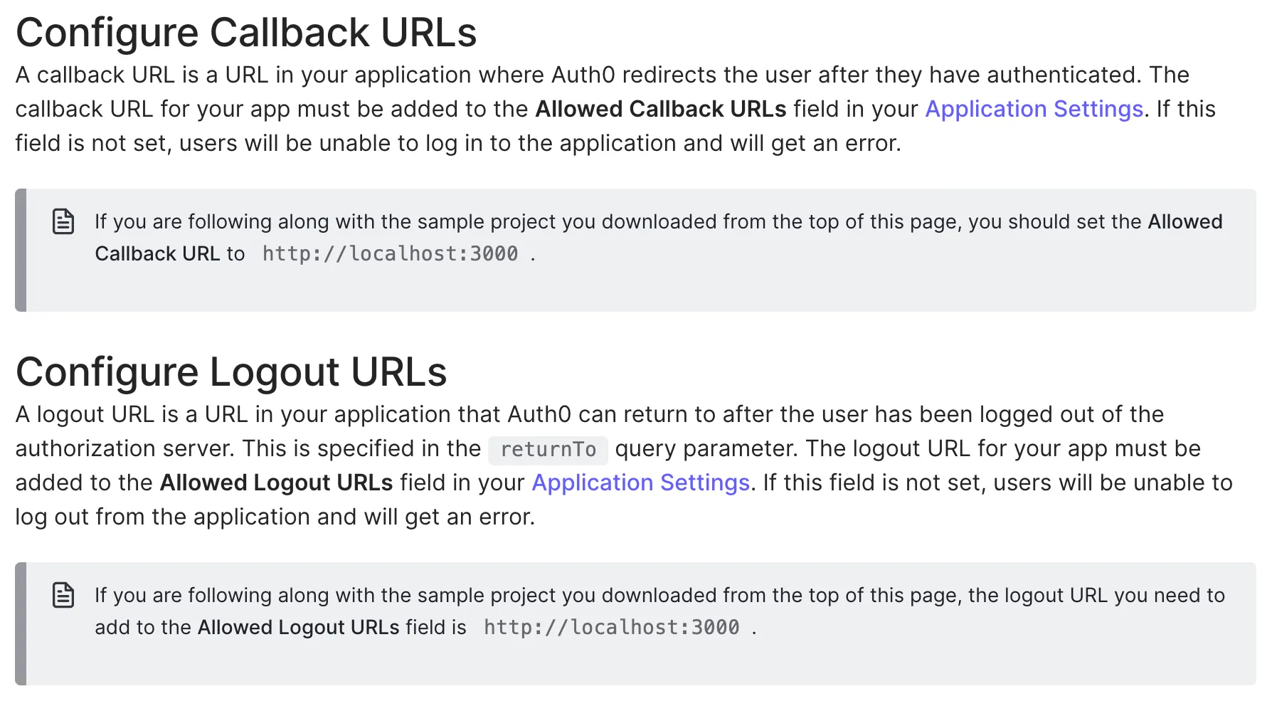 a screenshot of the auth0 quickstarts configuration information