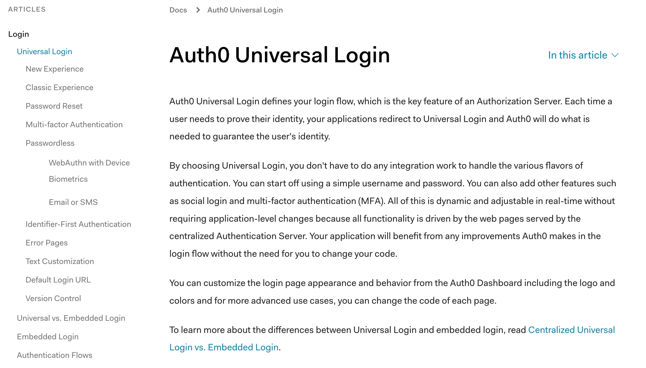 a screenshot of the auth0 docs