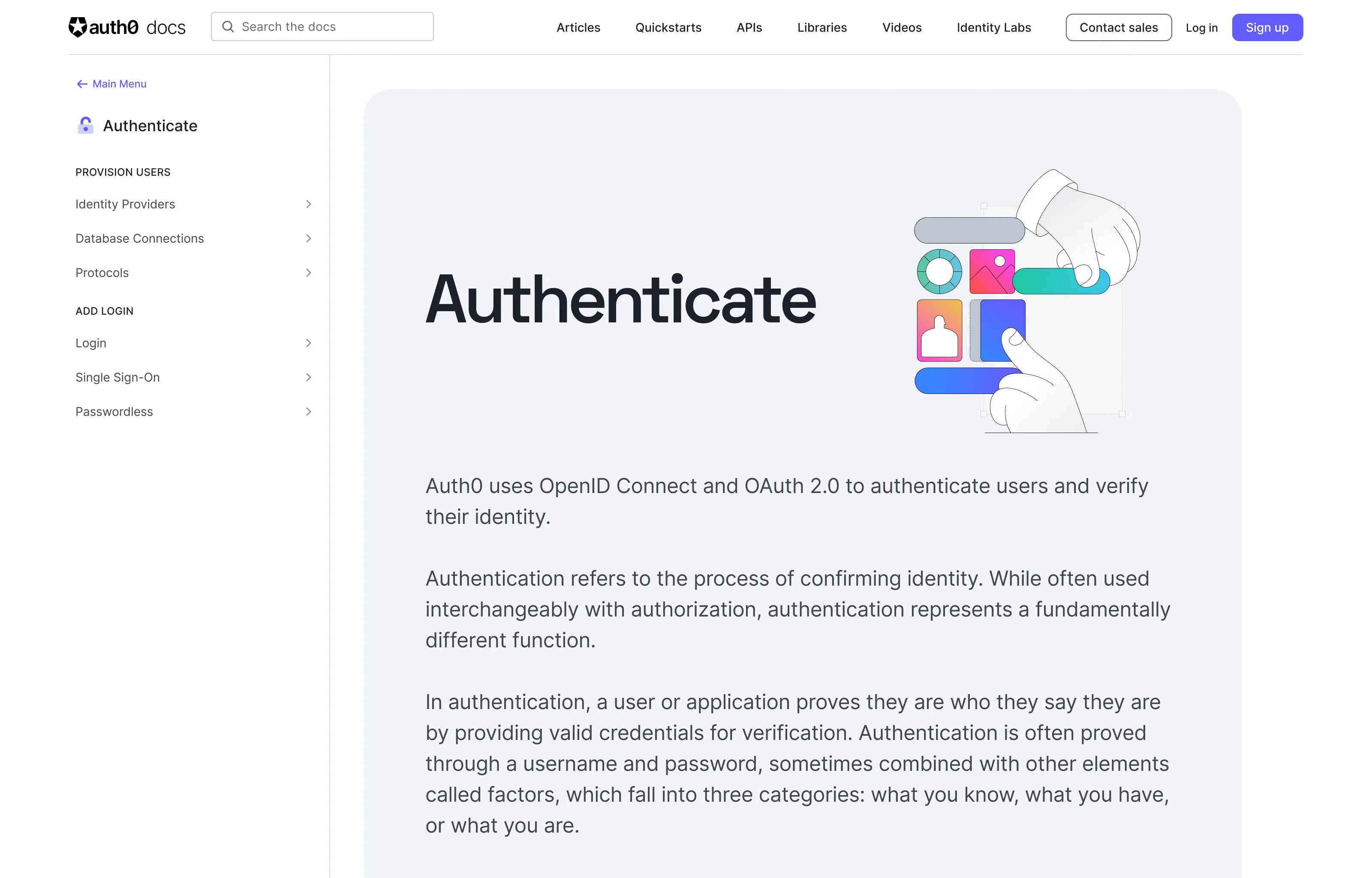 a screenshot of the auth0 docs landing page with a simple illustration