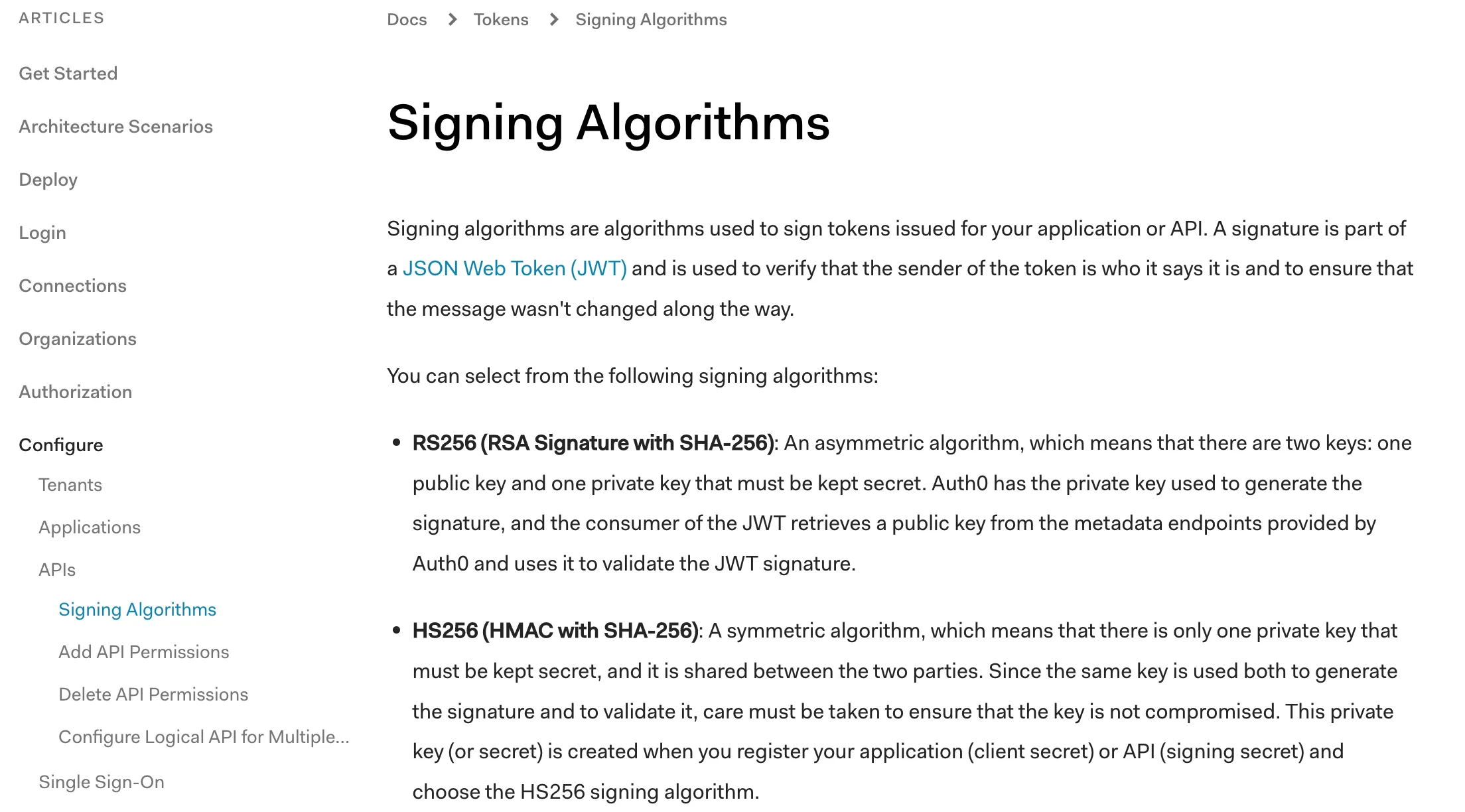 a screenshot of the auth0 docs