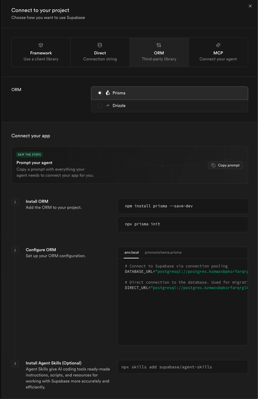 a screenshot of the connections page in supabase