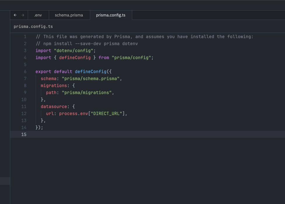 a screenshot of the prisma.config file